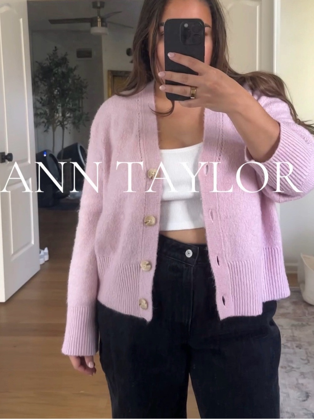 Ann Taylor Pink Button-Front Cozy Cardigan Cropped Sweater Womens Large